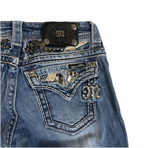 MISS ME Jeans Womans 26 Blue Low Rise Boot Cut Rhinestone Western Y2K - Picture 6 of 13